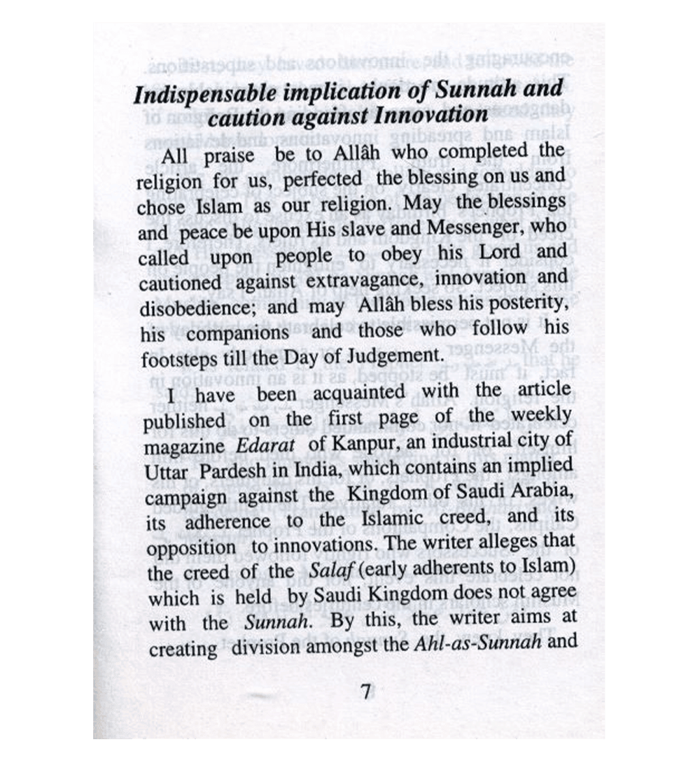 Indispensable Implication of Sunnah & Caution Against Innovation