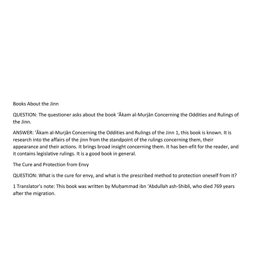 Questions Relating to the Jinn, Magic, and Conjuring