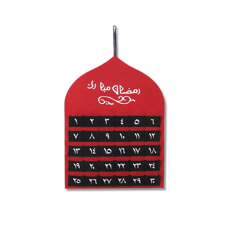 Eid Ramadan Mubarak Felt Hanging Countdown Muslim 2022 Kids Gift-Red Dome with Arabic Counting