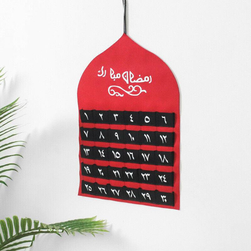Eid Ramadan Mubarak Felt Hanging Countdown Muslim 2022 Kids Gift-Red Dome with Arabic Counting