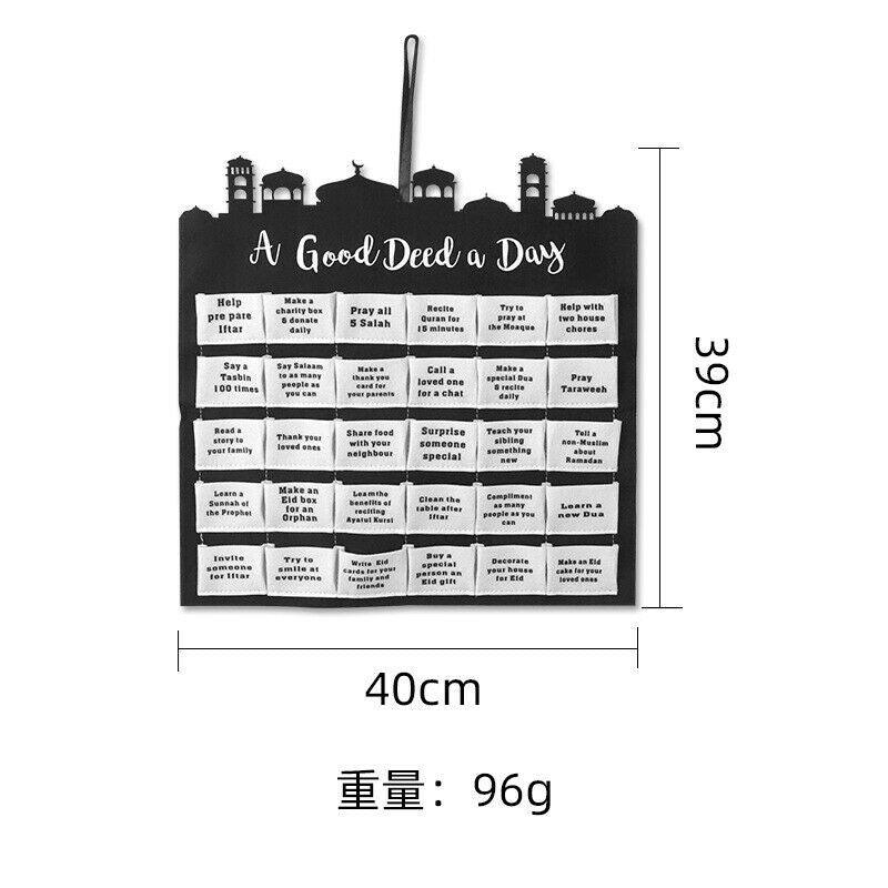 Eid Ramadan Mubarak Felt Hanging Countdown Muslim 2022 Kids Gift-Good Deeds With Pockets (24212)