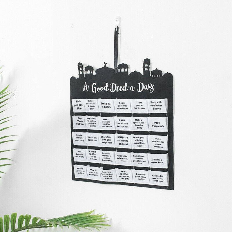 Eid Ramadan Mubarak Felt Hanging Countdown Muslim 2022 Kids Gift-Good Deeds With Pockets (24212)