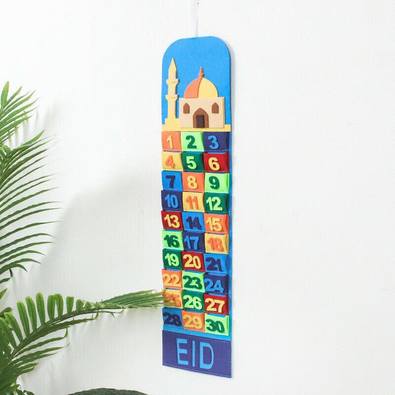 Eid Ramadan Mubarak Felt Hanging Countdown Muslim 2022 Kids Gift-Multicolor Pockets Eid Ramadan Mubarak Felt Hanging Countdown Muslim 2022 Kids Gift-Multicolor Pockets
