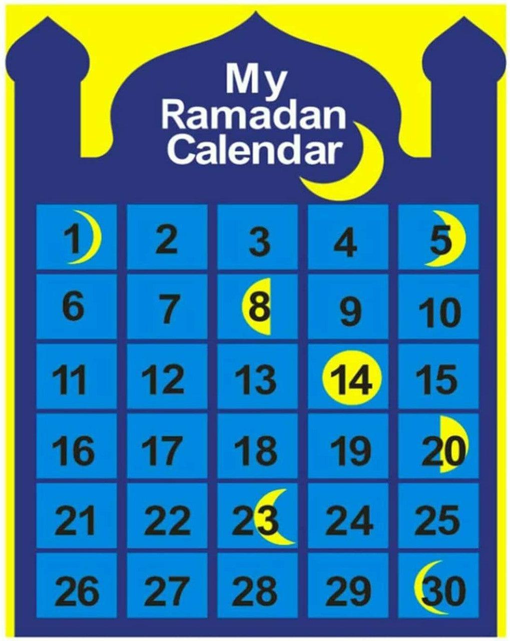 Eid Ramadan Mubarak Felt Hanging Countdown Muslim 2022 Kids Gift- Blue Mosque with Moon Circulation