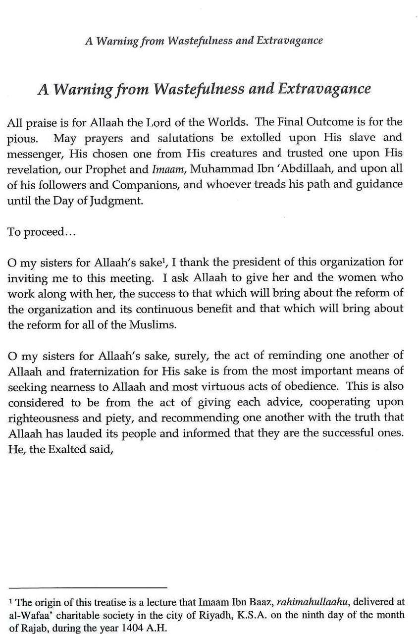 A Warning From Wastefulness & Extravagance