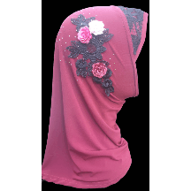 Children Muslim Small Girl Hijab With Lace Islamic Scarf Shawls Stretch Turban - Black,Pink, Beige, Dark Red and White