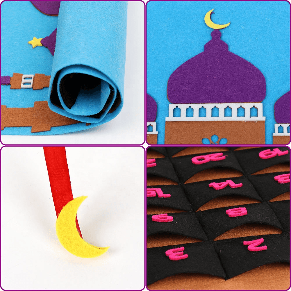 Eid Ramadan Mubarak Felt Hanging Countdown Muslim 2022 Kids Gift Blue Calendar