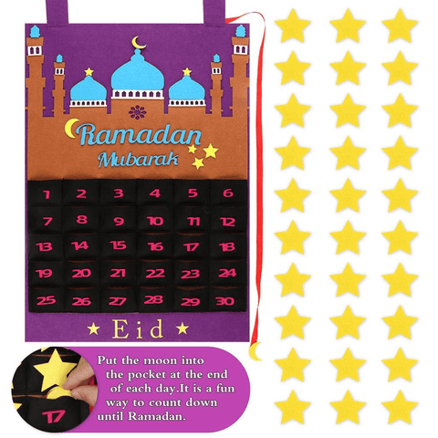 Eid Ramadan Mubarak Felt Hanging Countdown Muslim 2022 Kids Gift Purple Calendar