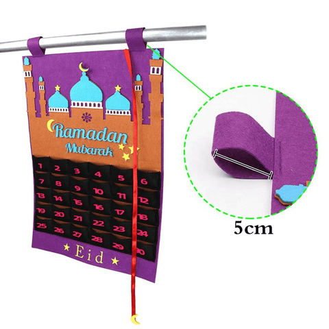 Eid Ramadan Mubarak Felt Hanging Countdown Muslim 2022 Kids Gift Purple Calendar