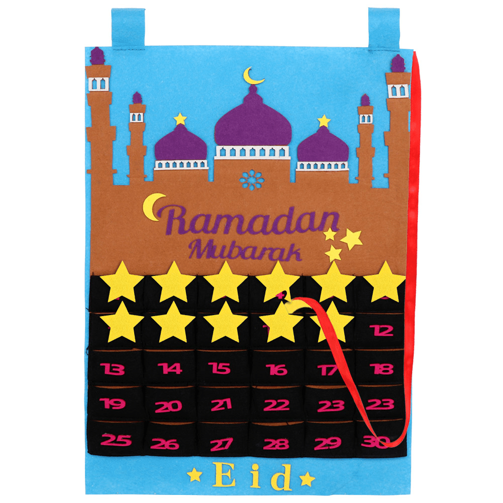 Eid Ramadan Mubarak Felt Hanging Countdown Muslim 2022 Kids Gift Blue Calendar