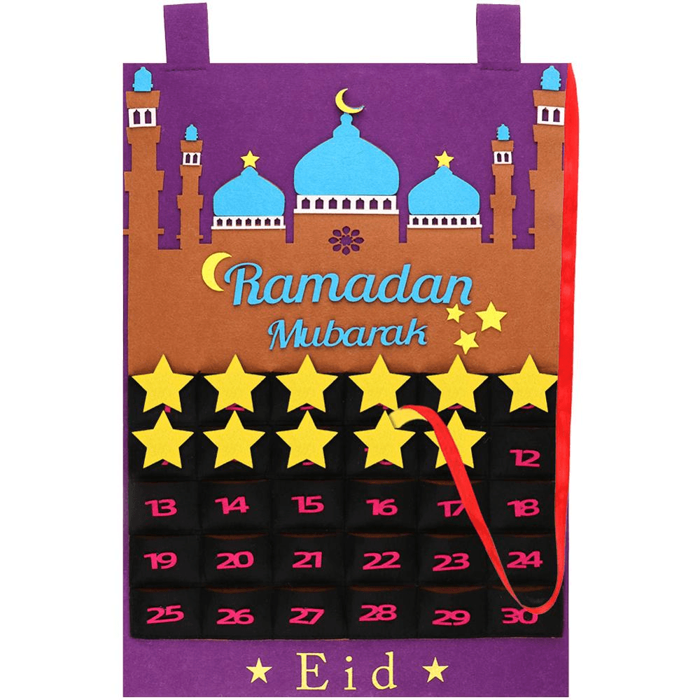 Eid Ramadan Mubarak Felt Hanging Countdown Muslim 2022 Kids Gift Purple Calendar