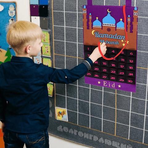 Eid Ramadan Mubarak Felt Hanging Countdown Muslim 2022 Kids Gift Purple Calendar