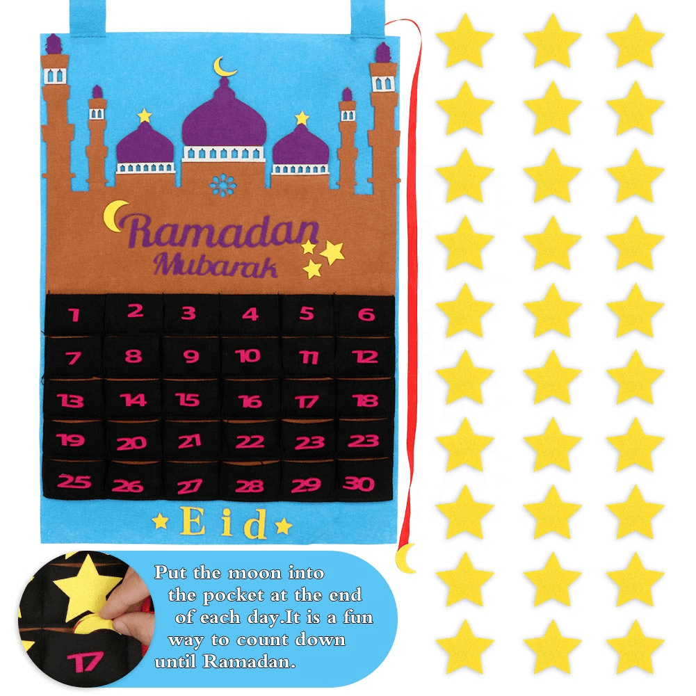 Eid Ramadan Mubarak Felt Hanging Countdown Muslim 2022 Kids Gift Blue Calendar