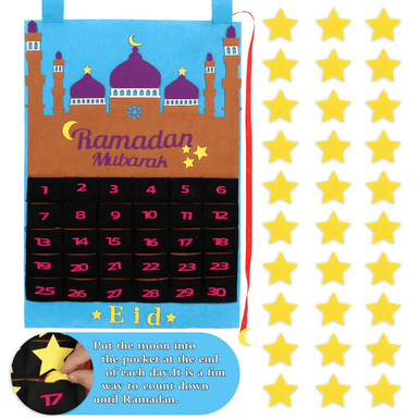 Eid Ramadan Mubarak Felt Hanging Countdown Muslim 2022 Kids Gift Blue Calendar