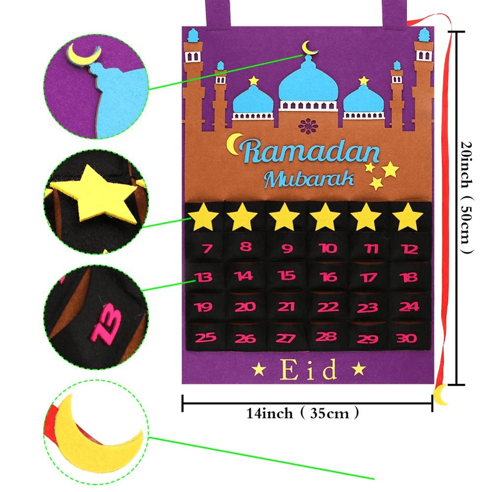 Eid Ramadan Mubarak Felt Hanging Countdown Muslim 2022 Kids Gift Purple Calendar