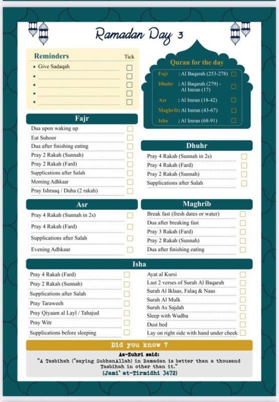 Ramadan Checklist Planner