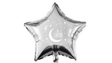 Silver Star Eid Mubarak Foil Balloons