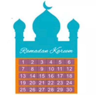 Eid Ramadan Mubarak Felt Hanging Countdown Muslim 2022 Kids Gift- Light Blue Mosque