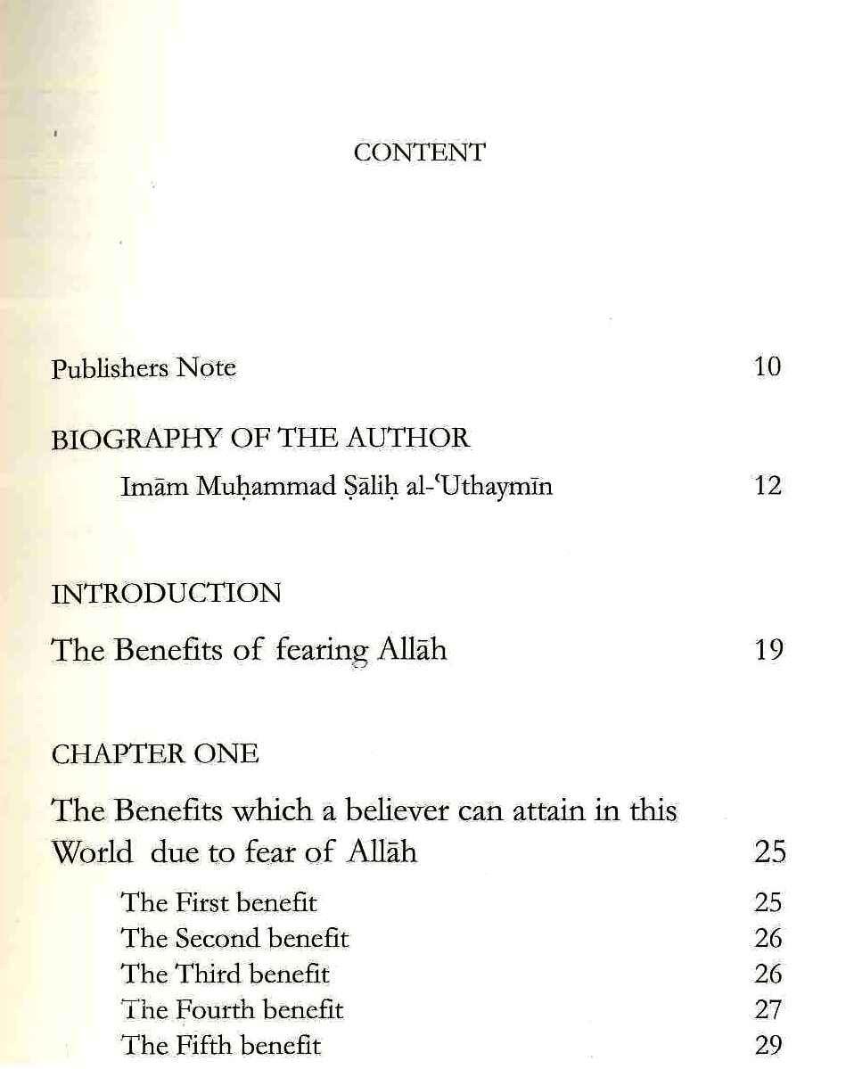The Benefits Of Fearing Allah - NobleBookshop