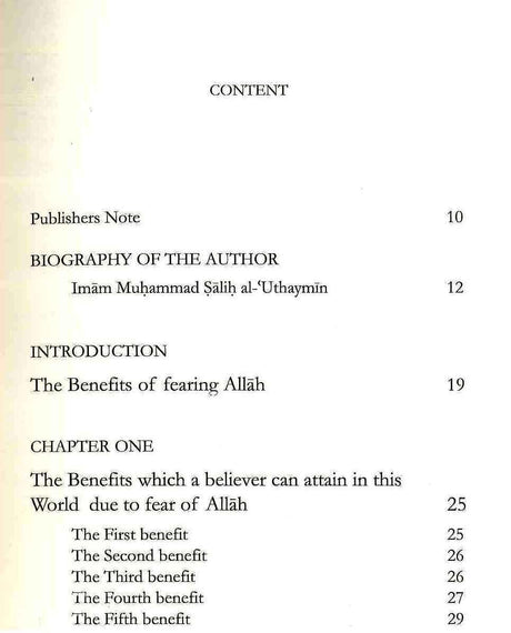 The Benefits Of Fearing Allah - NobleBookshop