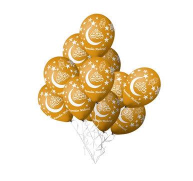 Ramadan Mubarak Balloons Gold Helium Quality (Pack of 10)