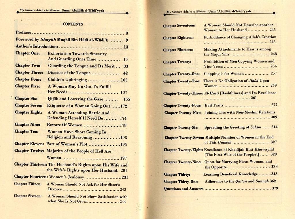 My sincere Advice to Women by Umm Abdillah al-Waadiyyah Hard cover