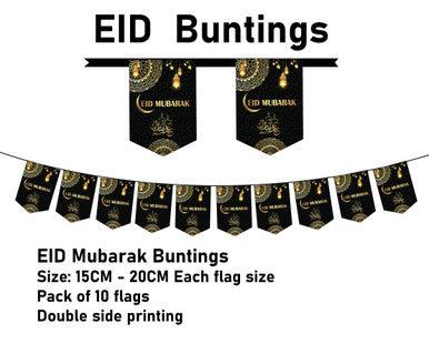 Eid Mubarak Flags – Black (Pack of 10)