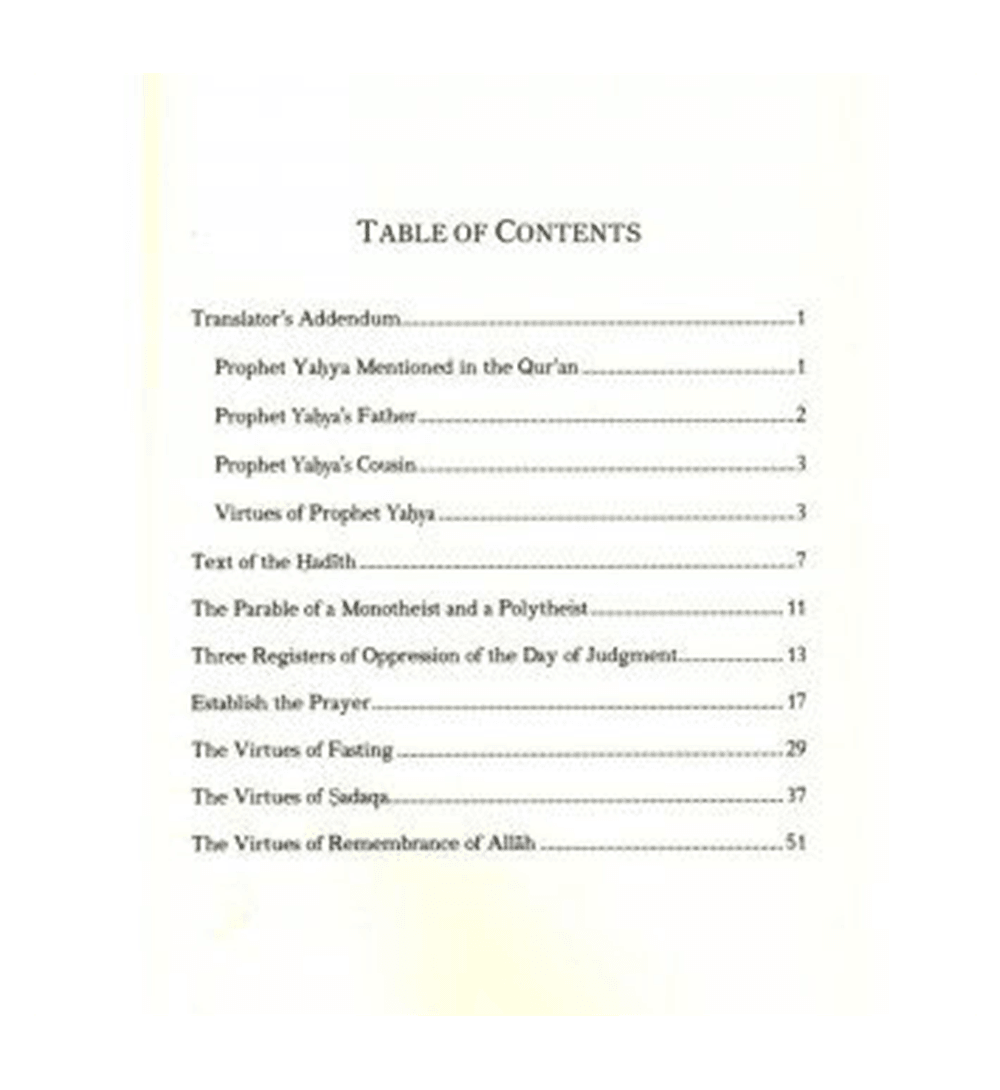 The Advice Of Prophet Yahya Ibn Zakariya