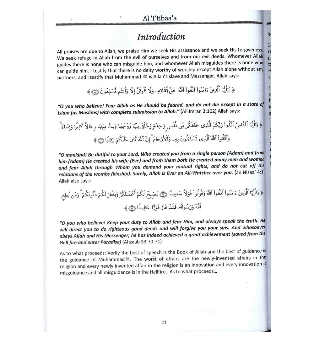 Al-I'Tibaa'A and The Principles of Fiqh Of The Righteous Predecessors