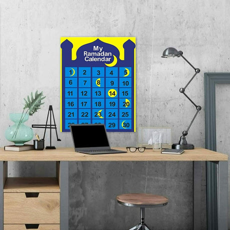 Eid Ramadan Mubarak Felt Hanging Countdown Muslim 2022 Kids Gift- Blue Mosque with Moon Circulation