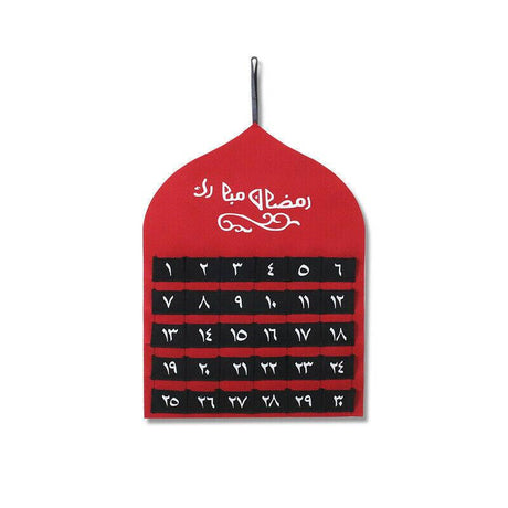 Eid Ramadan Mubarak Felt Hanging Countdown Muslim 2022 Kids Gift-Red Dome with Arabic Counting