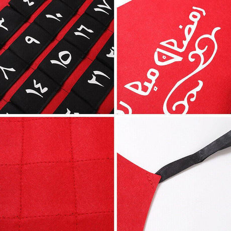 Eid Ramadan Mubarak Felt Hanging Countdown Muslim 2022 Kids Gift-Red Dome with Arabic Counting