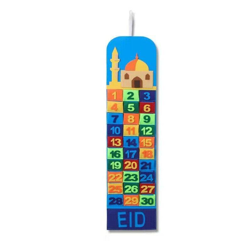 Eid Ramadan Mubarak Felt Hanging Countdown Muslim 2022 Kids Gift-Multicolor Pockets